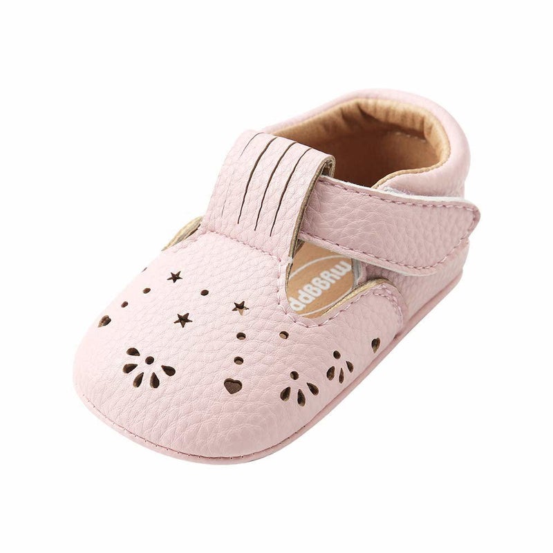 Estamico Baby Girls Summer Sandals No-Slip Rubber Sole Mary Jane Flat Sneakers Pink, 12-18 Months - Image 1